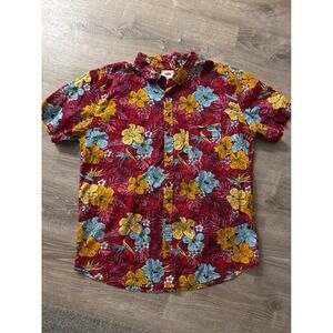 Levis Men XXL Floral Button Down Shirt Red Tropical Hibiscus Short Sleeve Cotton